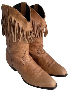Durango Light Brown Leather Fringe Western Metal Tip Ankle Boots Women’s Size 7M